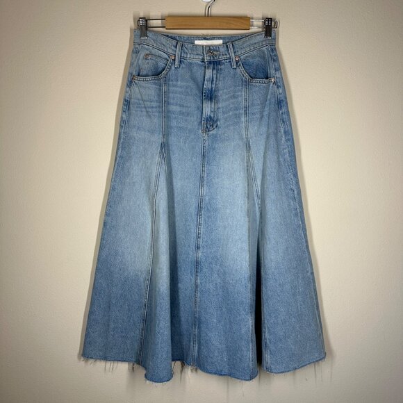 MOTHER Superior The Full Swing Fray Denim Skirt Womens Sz 27 I'm With The Band - Picture 5 of 14